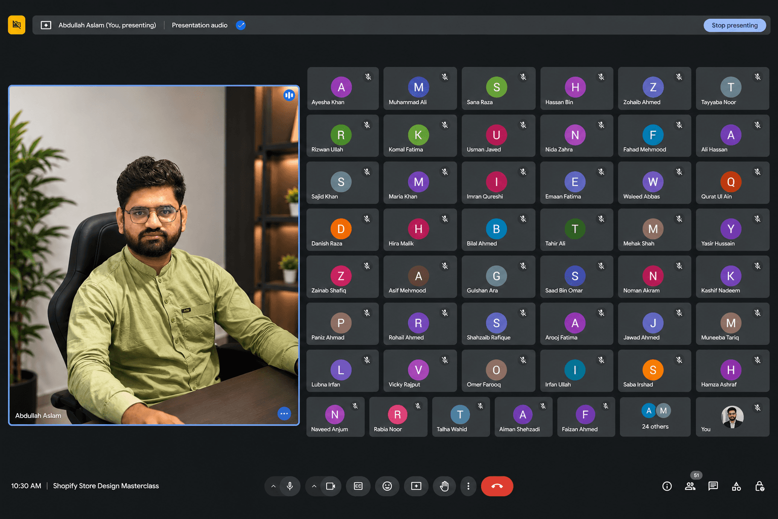 A live class session in progress — screen share on Zoom