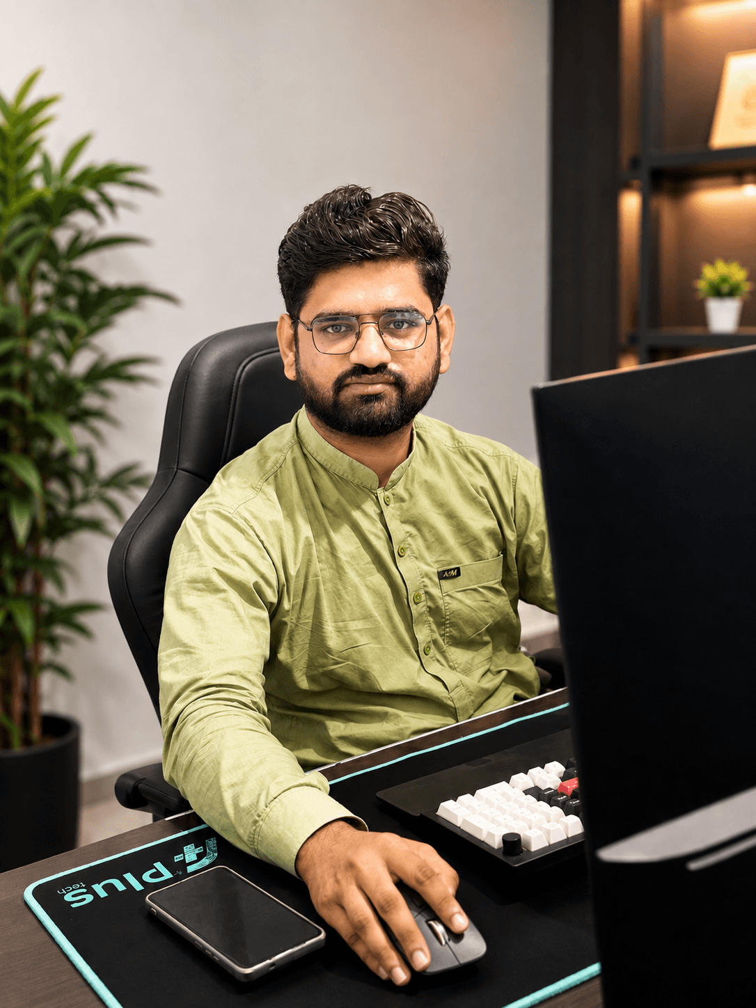 Abdullah at his desk, working