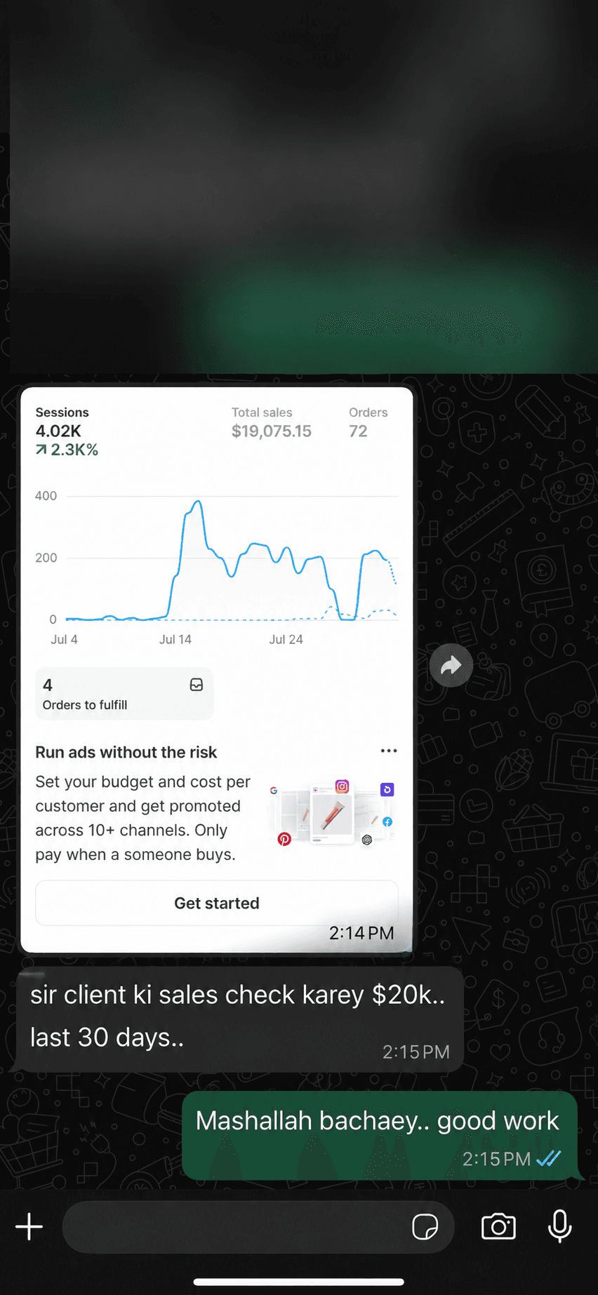 WhatsApp conversation screenshot 3, phone number cropped