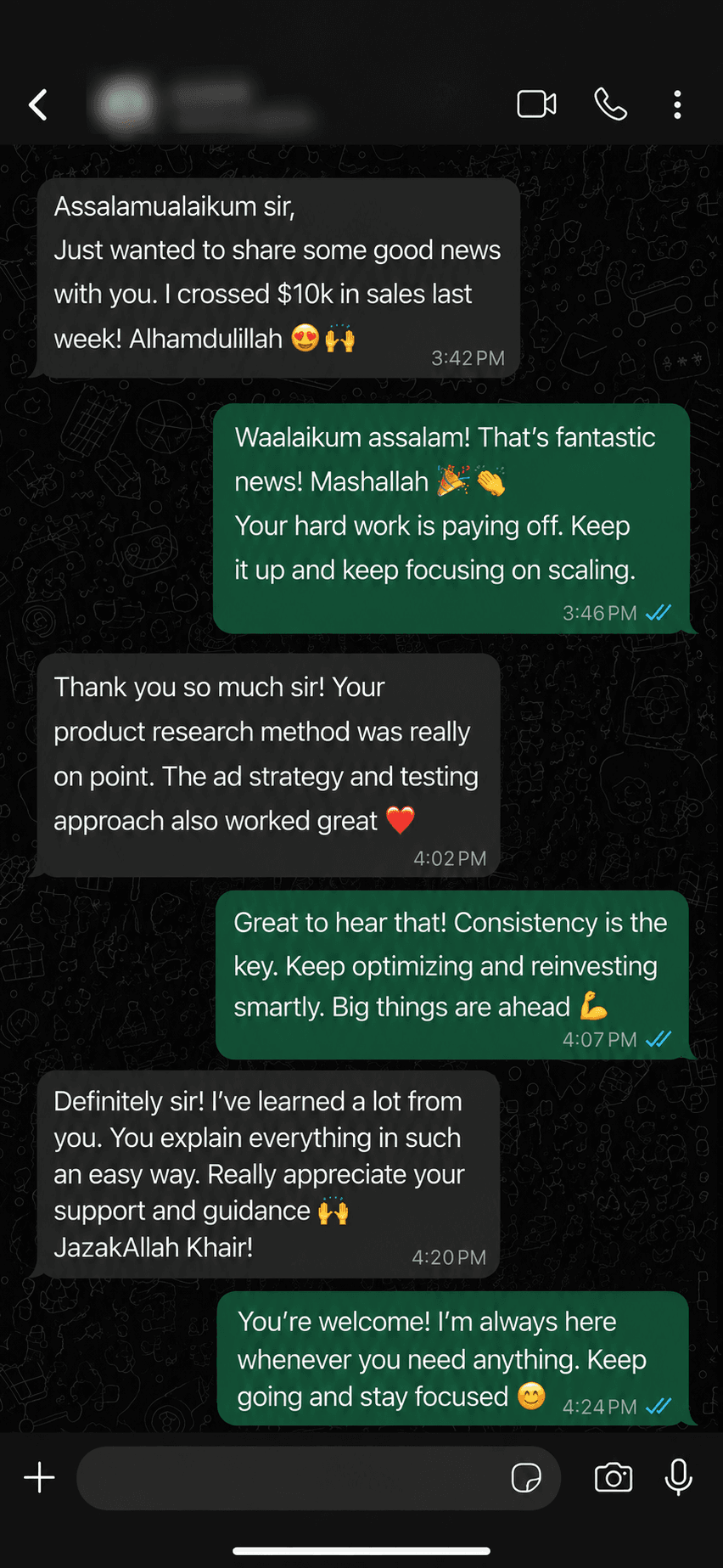 WhatsApp conversation screenshot 5, phone number cropped
